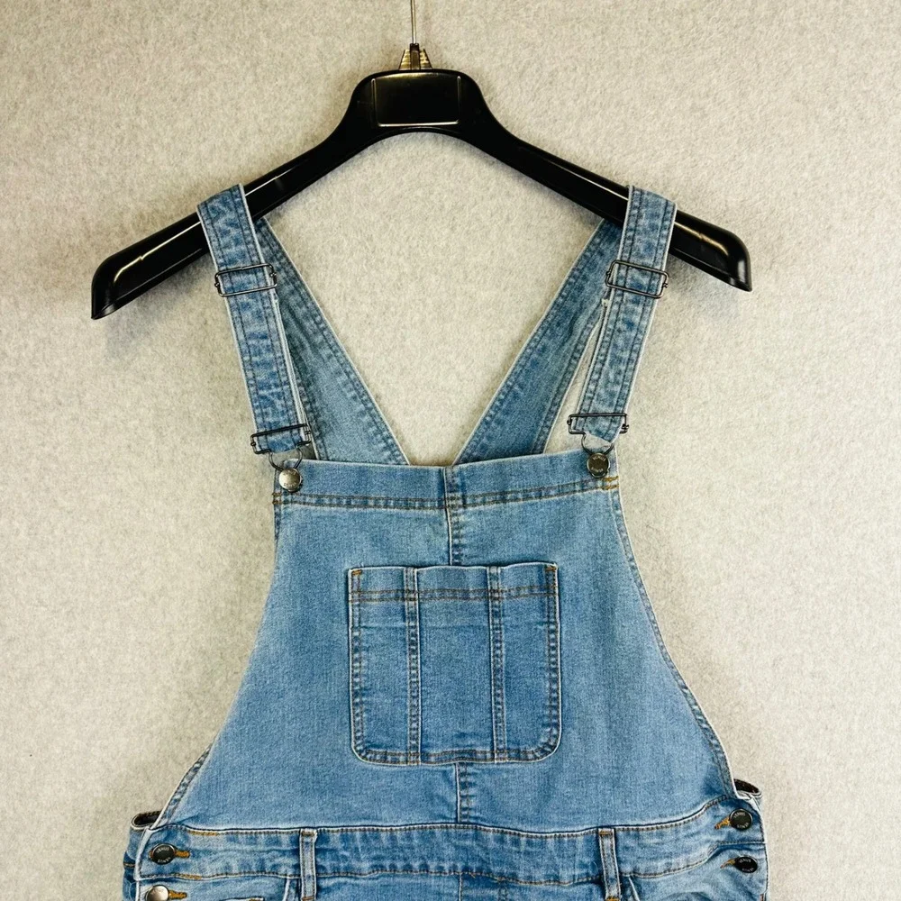Venus Womans Sz 14 Shortalls Denim Shorts Overalls Blue Pockets Distressed